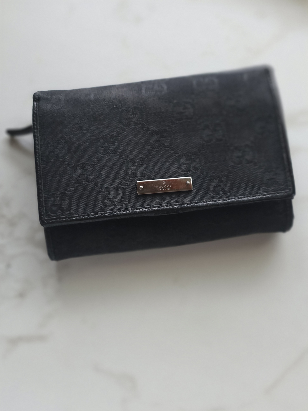 Gucci Black GG Monogram Canvas Leather Wallet Continental Bifold